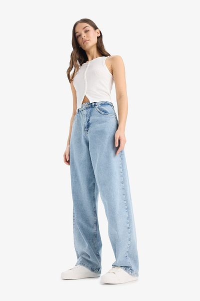 DeFacto Pantaloni largi, cu talie înaltă, spălați cu blugi E3187AX25SP