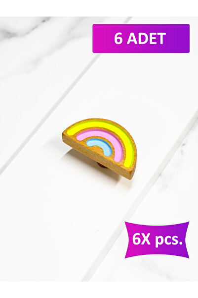 merbiles 6 Adet Gökkuşağı Renkli Ahşap Kulp Çocuk Bebek Odası Mobilya Kulpu Dolap Çekmece Kulpu Düğme Kulp