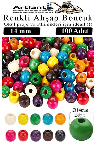 Artlantis Renkli Ahşap Boncuk 14mm 100 lü 1 Paket Renkli Ahşap Boyalı Yuvarla...