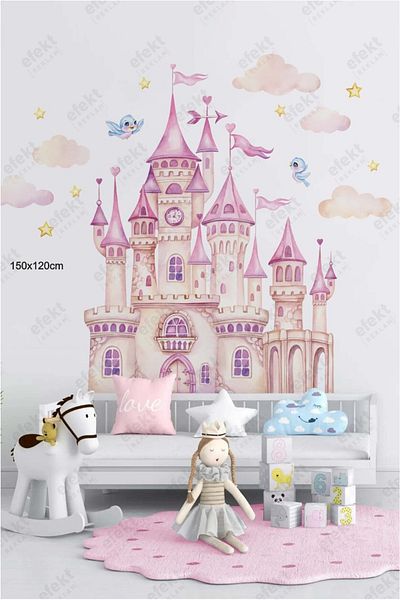 efekt reklam Princess Castle-Birds and Clouds Νηπιαγωγείο-Παιδικό Δωμάτιο Πόρτα-Αυτοκόλλητο Σετ αυτοκόλλητων τοίχων