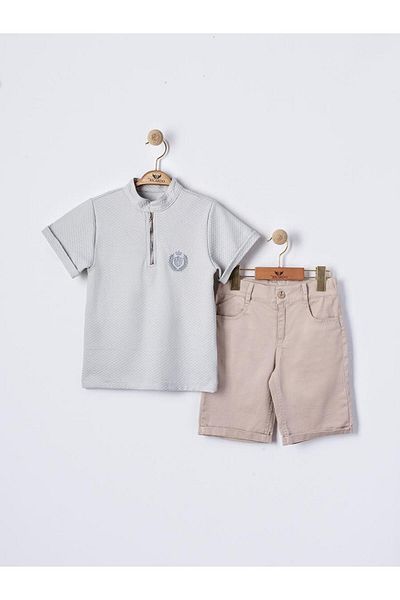 Pasur Bebe Boy's Collar T-Shirt and Capri Double Set