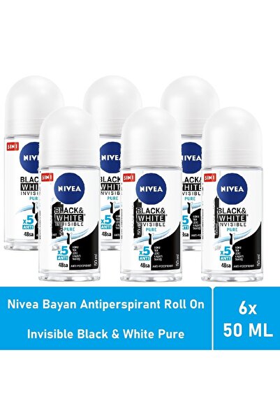 NIVEA Roll On Invisible Black White Pure 50 ml - 6'lı Avantaj Paketi