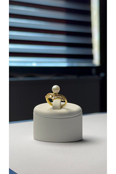 Pure Gem İnci Doğal Taş Boncuk Yüzük Altın Kaplama Ayarlanabilir