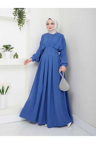 VOLT CLOTHİNG Rochie de damă cu mâneci cu balon plisate cu stras