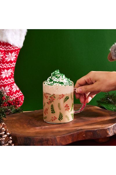 Karaca New Year Christmas Borosilicate, Mug with Jeweled Handle, 400ML, Multi