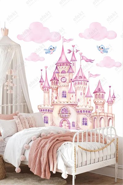 efekt reklam Princess Castle-Birds and Clouds Νηπιαγωγείο-Παιδικό Δωμάτιο Πόρτα-Αυτοκόλλητο Σετ αυτοκόλλητων τοίχων