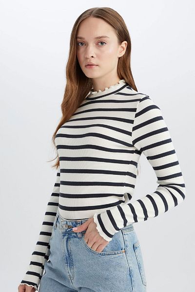 DeFacto Half Turtleneck Striped Long Sleeve T-Shirt C5403Ax25Sp
