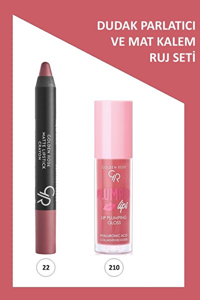 Golden Rose Plumped Lips Lip Plumping Gloss No: 210 ve Matte Lipstick Crayon ...