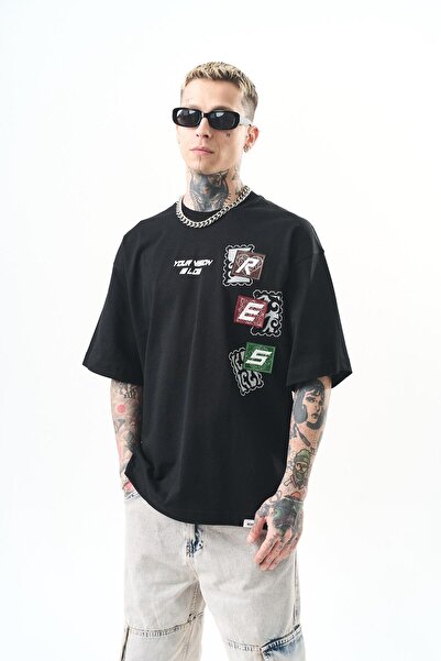 Respire Ανδρικό μπλουζάκι χαμηλής όρασης κεντημένο oversize μαύρο