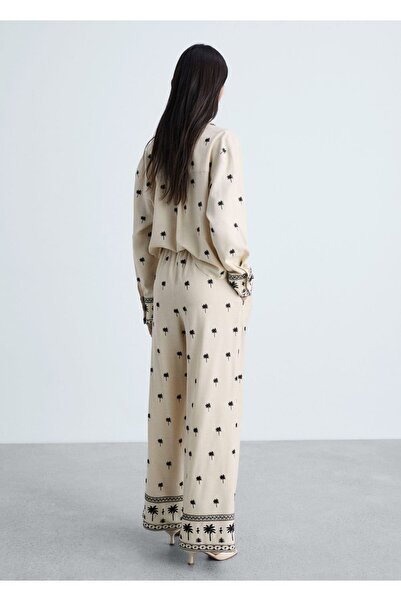 MANGO Woman İşlemeli düz kesim pantolon