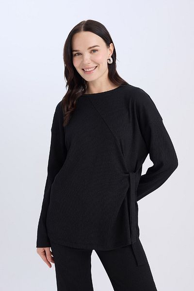 DeFacto Tricou cu mânecă lungă, cu croială obișnuită, cu gât de bicicletă E1800ax25sp