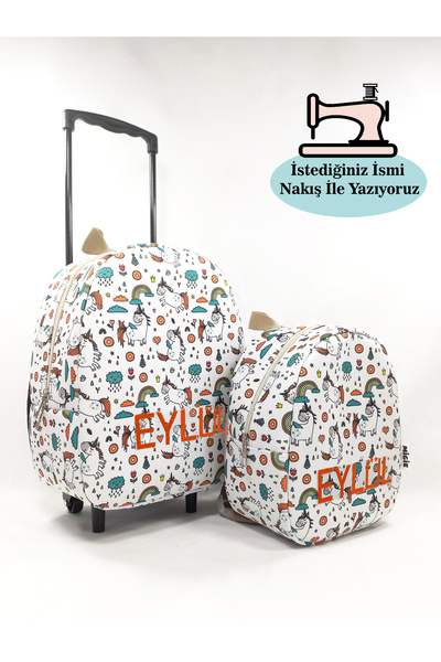 migie Kişiye Özel İsimli Çekçekli Çanta ve Sırt Çantası Anaokulu/Kreş Seti (2...