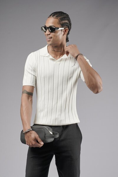 king brich Μπλουζάκι με ελαστικό πλεκτό με κανονική εφαρμογή Polo Neck