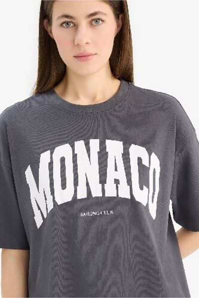 DeFacto Oversize Wide Fit Crew Neck Printed Combed Cotton Short Sleeve T-Shirt E2794Ax25Sp