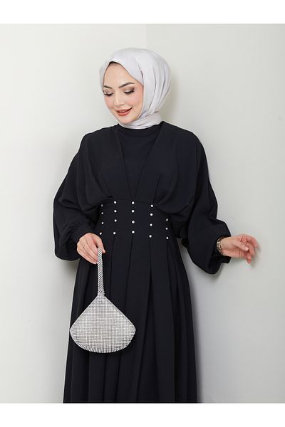 VOLT CLOTHİNG Women's Balloon Sleeve Pleated Stone Dress