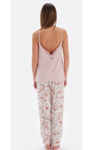 Eros Pijama Beige Flowers Women's Pajama Set with Dressing Gown