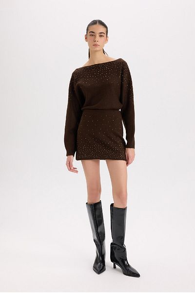DeFacto Basic Knitwear Sweater with Boat Neck Stone Detail - Regular Fit E2286Ax24Wn