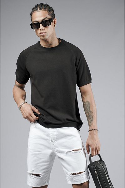 king brich Ανδρικό T-Shirt Crew Neck Raglan Sleeve Knitwear