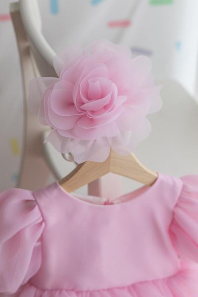 PİTABABY Lindy - Pink Bow Layered Organza Girl's Dress (1-5 Years)