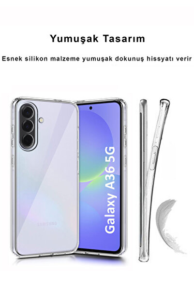 CEPSTOK Samsung Galaxy A36 5G Kılıf Şeffaf Kamera Korumalı Esnek Yumuşak Silikon