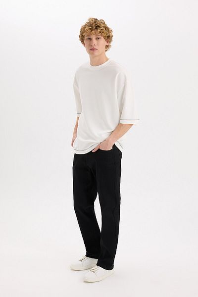 DeFacto Diago Comfort Fit Άνετη εφαρμογή Ψηλόμεσο Φαρδύ Μαύρο Τζιν Παντελόνι E3323ax25sp