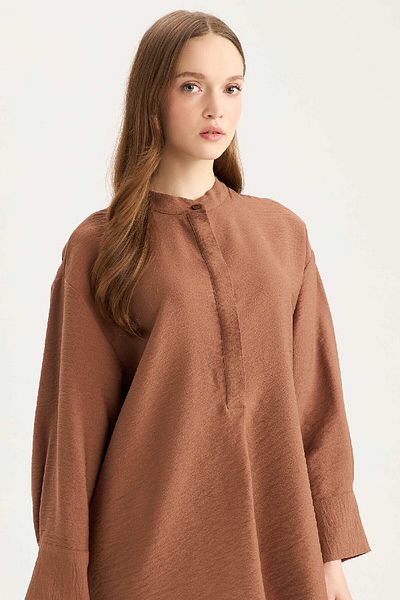 DeFacto Relax Fit Prevailing Collar Basic Solid Long Sleeve Shirt Tunika E1757AX25SP