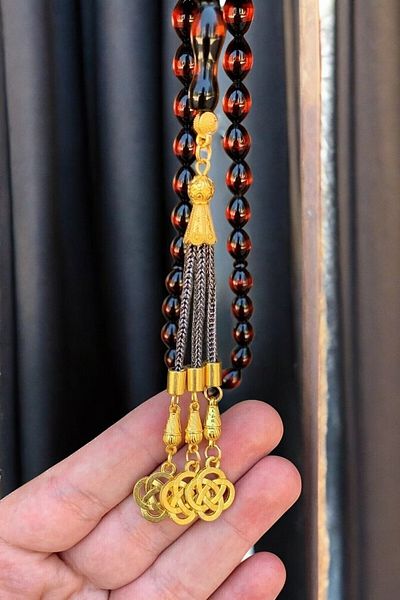 Atolyezone Men's Vernier Gift Red Powder Amber Prayer Beads, Amber Rosary