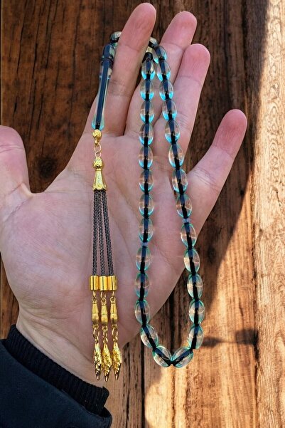 Atolyezone Erkek Sürmeli Hediye Su Mavisi Toz Kehribar Tesbih