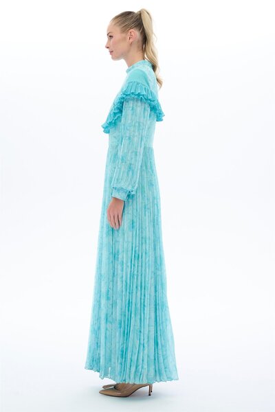 miha Hicran Önal DESENLİ PLATA ELBİSE Mavi