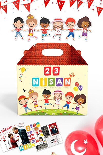 MSticker 23 Nisan Hediye Kutusu, Özel Tasarım 8 adet Çocuk Bayramı Hediye Kut...