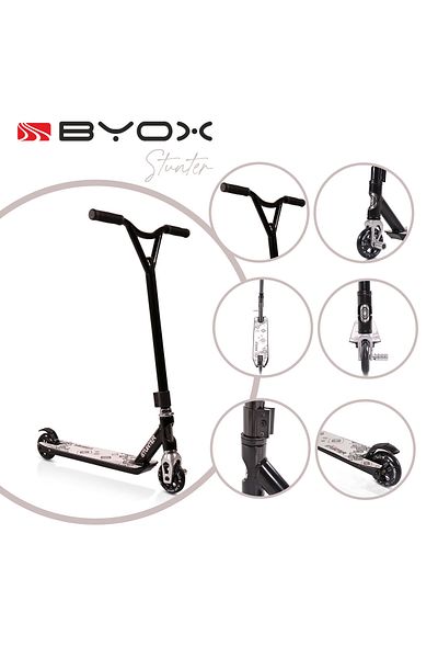 OEM BYOX Stunter Black Aluminum Freestyle Scooter for Kids, 360 Degree Rotating Handlebar, Age 8 Years+