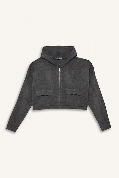 DeFacto Regular Fit Hooded Basic Plain Zippered Knitwear Cardigan E2270Axns