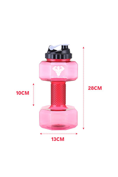 YALLA HomeGym 2.2L Dumbbell Shaped Sports Water Bottle, 2.5KG Filled Weight Water Bottle, RED