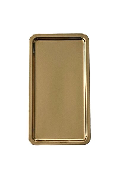 Kitchen Design Lab Paslanmaz Çelik Gold Renk Dikdörtgen Geniş Metal Düz Sunum Tepsisi Çay Kahve Tatlı Sunum 6 Adet