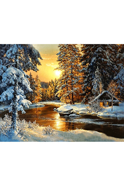 Hobi Tedarik Kış Ve Günbatımı Manzarası Çerçeveli 90x110 Sayılarla Boyama Hob...