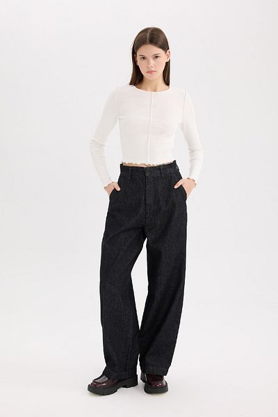 DeFacto Pantaloni lungi de jeans cu talie înaltă Baggy Fit E2966ax