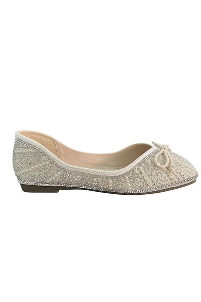 Guja Women's Silver Stone Orthopedic Stylish Shiny Flat Sole Pointed Toe Evening Dress Casual Shoes