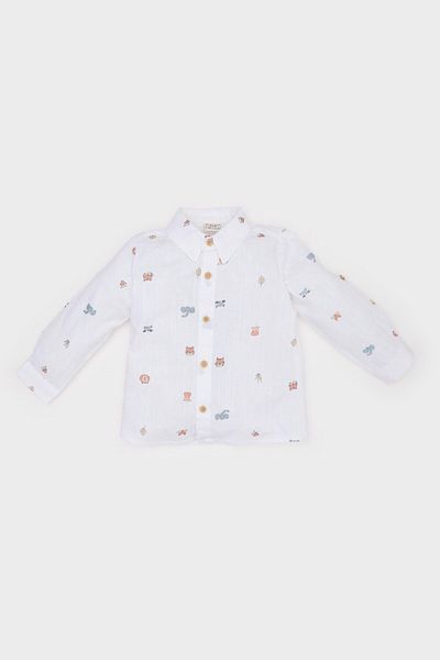 DeFacto Baby Boy Animal Print Flamed Poplin Long Sleeve Shirt E2009A525Sp