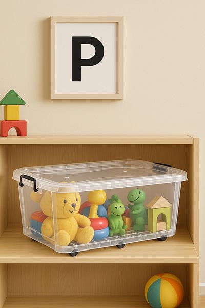 Poomy 30 Litres with Lid Transparent Plastic Organizer Storage Box Toy Box