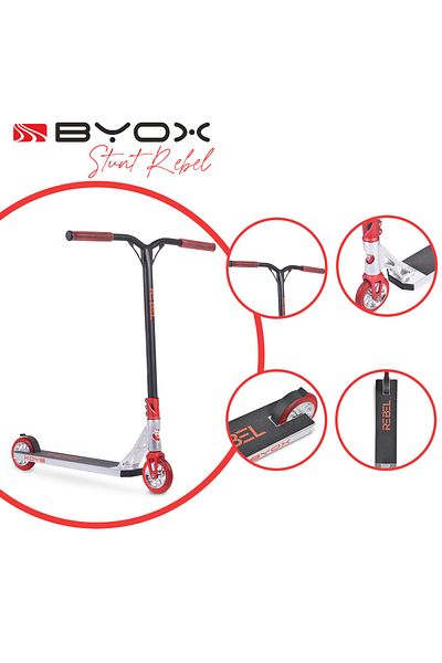 OEM BYOX Rebel Red Aluminum Freestyle Scooter for Kids, ABEC-9 Bearings, Age 10+