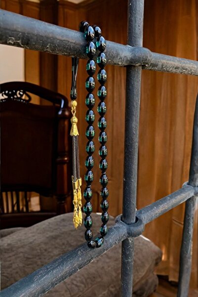 Atolyezone Men's Vernier Gift Green Powder Amber Prayer Beads
