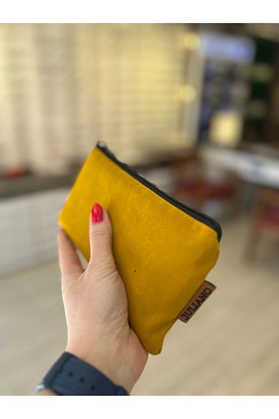 JULIANO Yellow Suede Special Design Zippered Glasses Case - Bag