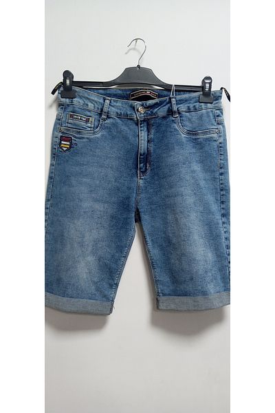 AKŞEN GİYİM Plus Size City Boy 55 cm Washed Real Denim Fabric Stone Detail Pockets Women's Jeans Shorts