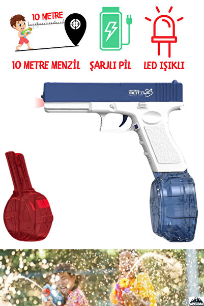 Apexma Şarjlı Elektrikli Oyuncak Su Tabancası 23 Cm - 10m Atış Menzilli Açık Hava Su Silahı Işıklı