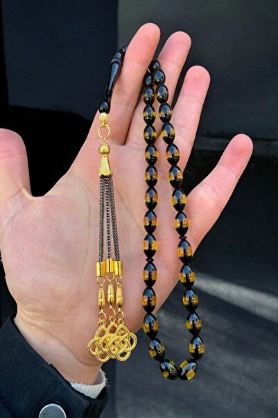 Atolyezone Erkek Sürmeli Hediye Sarı Toz Kehribar Tesbih