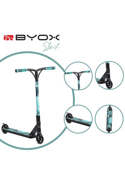 OEM BYOX Shock Blue Aluminum Freestyle Scooter for Kids, 360 Degree Rotating Handlebar, Age 8 Years+