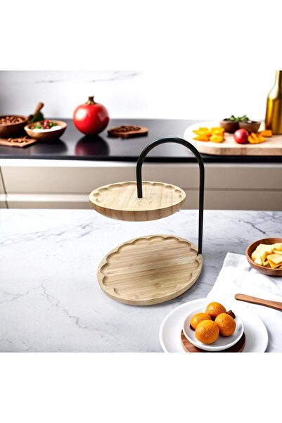 ERKUGO Blissra Bamboo Presentation Stand, Presentation Stand, Double Layer Presentation Stand, Bamboo Daisy Presentation Stand