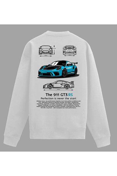 Edizen Porsche 911 Gt3 Rs Blueelite Sweatshirt Unisex Oversize 100% Cotton White