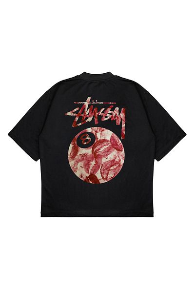 TRAGEDY Unisex Oversize Stussy 8 Pınk Kıss με στάμπα Boxy Fit Μπλουζάκι από χοντρό ύφασμα
