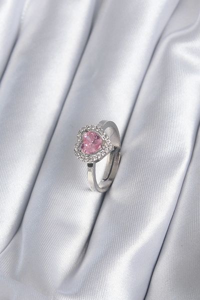 ANATOLİA TASARIM Brass Silver Color Pink Zircon Stone Charm Model Women's Ring